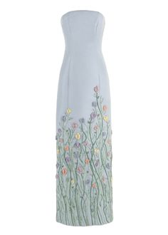 OTM Exclusive: The Micaela Gown in Blue Beaded Pearl Dress, Luxury Blue Maxi Gown, Luxury Blue Floor-length Maxi Dress, Luxury Blue Silk Gown, Fashionista Aesthetic, Floral Embroidered Gown, Pastel Dresses, Pastel Floral Dress, Embroidered Dresses