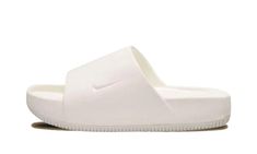 The Nike Calm Slide "Sail" is a tan colorway of the stylish slip-on sandal.  The Calm Slide debuted in 2023 and is a versatile footwear option for casual wear.  As far as its design, the Calm Slide is constructed from a cream-colored one-piece foam mold.  The midfoot strap that supports the sandal features a debossed Swoosh on the side.  Underneath, a thick foam cushioning footbed provides a comfortable ride. Black Flip Flops, Stadium Goods, The Calm, Slip On Sandal, Cream Color, Nike Men, Black Shoes, Nike Shoes, Sailing