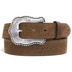 Style #: C50739 Tony Lama dresses up this classic tooled leather belt with a large and fancy silver-tone buckle. Women's belt. Color: Brown Silver Tone Buckle 1 1/2" Wide Removable Buckle and Keeper Hand Tooled Leather Chocolate Gold, Concho Belt, Tony Lama, Embossed Design, Hand Tooled Leather, Western Belts, Brown Belt, Brown Silver, Tooled Leather