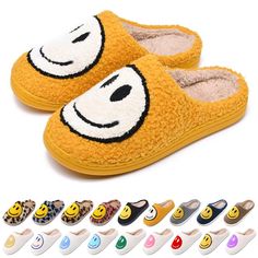 PRICES MAY VARY. Comfy Soft plush fluffy upper and a simple trendy cute happy face decoration bringing you an experience of relaxing, comfort, fashion and healthcare. Easily slip on and off. And the cozy plush keeps your feet warm and breathable without the toes sweating. Perfect gift for family and friends. Non-slip lightweight durable rubber sole to ensure safty and the material itself also provides protection for the floor from scratches. Our house slippers are very suitable for special event Preppy Happy Face, Smile Face Slippers, Smile Slippers, Happy Face Slippers, Preppy House, Cute Smiley Face, Slides Slippers, Cute Slippers, Slippers For Women