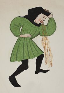 a drawing of a woman in a green dress