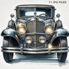 an old fashioned car is shown in this drawing