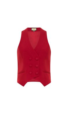 Red Italian Crepe Tailored Fully Lined Sleeveless Vest Dry clean only Designed in USA Model wears a size Small Model is 5'8” and weights 130 Lbs. 130 Lbs, Maxi Gowns, Sleeveless Vest, Dry Clean Only, New Arrival Dress, Cosplay Costumes, Jumpsuit Dress, Dresses For Sale, Dry Clean