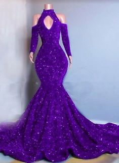 Purple Fishtail Formal Evening Dress, Purple Fishtail Mermaid Dress For Wedding, Purple Mermaid Hem Evening Gown, Purple Mermaid Dress For Wedding, Purple Long Sleeve Gown With Sweep Train, Purple Fishtail Evening Dress, Evening Fishtail Purple Dress, Purple Mermaid Dress For Formal Occasion, Mermaid Prom Dress For Party Season