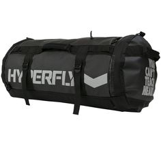 a large duffel bag with the words hyperfly on it's front side