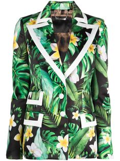 multicolour floral print front button fastening long sleeves three side flap pockets Satin Blazer, Custom Denim, Painted Denim, Cotton Blazer, Womens Blazers, Long Sleeve Blazers, Chiffon Shirt, Philipp Plein, White Blazer