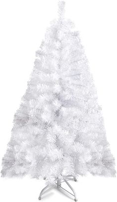 a white artificial christmas tree on a stand