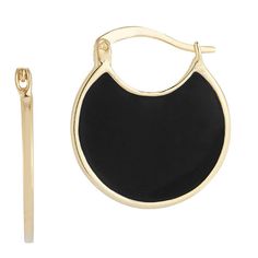 Accessorize with style with these Sunkissed Sterling 14k gold over silver and enamel hoop earrings. Accessorize with style with these Sunkissed Sterling 14k gold over silver and enamel hoop earrings. Backings: click-it Metal: sterling silver Packaging: pouch Plating: 14k gold Finish: enameled Diameter: 0.7 in. Size: One Size. Color: Black. Gender: female. Age Group: adult. Small Hoop Yellow Gold Enamel Earrings, Yellow Gold Enamel Small Hoop Earrings, Yellow Gold Small Hoop Enamel Earrings, Yellow Gold Small Hoop Earrings With Enamel, Black Enamel Hoop Earrings For Gift, Yellow Gold Enamel Hoop Earrings For Pierced Ears, Black Enamel Hoop Earrings As Gift, Yellow Gold Enamel Hoop Earrings, Modern Gold Earrings With Black Enamel