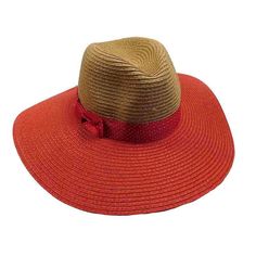 Natural straw color sewn wide braid panama hat for women. Fedora style, dented and pinched crown. Wide, slightly floppy 4.25" wide brim. Wide, polka dot grosgrain ribbon band with bow. Ribbon inner band. One size. 100% paper braid Adjustable Red Wide Brim Sun Hat, Adjustable Wide Brim Red Sun Hat, Adjustable Red Boater Hat For Beach, Red Adjustable Brimmed Straw Hat, Red Wide Brim Straw Hat With Adjustable Fit, Red Adjustable Wide Brim Straw Hat, Adjustable Red Hat Bands For Spring, Adjustable Red Brimmed Straw Hat, Red Straw Hat For Spring