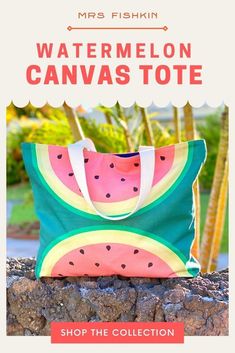 Oversized tote bag - Colorful, large and useful watermelon tote bag for summertime beach, pool, gym and travel. Beach bag totes, beach bag essentials, beach bag gift, tote bag essentials, tote bag design, canvas bag ideas, canvas bag design, colorful bags Canvas Bag Ideas, Tote Bag Essentials, Summer Bag Essentials, Canvas Bag Design, Summer Tote Bags, Bag Essentials