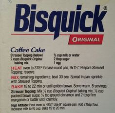 a box of bisquick coffee cake with instructions