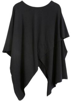 Women Black Cotton O Neck Asymmetric TeeFabric: Cotton BlendedSize & Fit: Fit: This garment fits true to size.Length: Size 5XL measures 31.2"from shoulder to hemBust: Great for any cup size. Waist: Loose Fit. Comfortable room throughout midsection.Hip: Loose Fit - room for hips. Hand Wash Cold. Comfortable Room, Cup Size, Black Cotton, Custom Made, Loose Fitting, Long Sleeve Blouse, Cotton Blend, Hand Wash, T-shirt