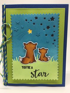 a handmade card with two bears and the words you're a star