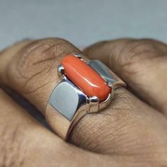 "Red Coral /Moonga 4.00-11.00 Ct. Stone 92.5 Sterling Silver Ring For Men & Women. This ring is suitable for Men & Women having ring sizes between 4.25 to 12.00 as per US ring standards. Size of this ring is easily by hand. Fine quality Red Coral is used to give best results for your astrological needs. Stone will be neat and clean without blemishes. Gemstone is left open from the back side. Gemstone certified by a Well reputed laboratory. This fashionable flat Rings band is dainty and e Flat Rings, Silver Ring For Men, Crystal System, Coral Gemstone, Coral Ring, Unisex Ring, Ring Sizes, Jewelry Ring, Red Coral