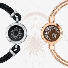 Sun&Moon Touch Bracelets(Braided Sun+Snake Chain Moon) – totwoo Rose Gold Combination, Bracelets Braided, Braided Leather, Sun Moon, Snake Chain, Black Rose, Braids, Moon, Rose Gold