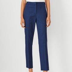 Formerly Known As The Ankle Pant, Instantly Streamline Your Style With A Lean Leg And Ankle Grazing Crop. Front Zip With Hook-And Bar Closure And Button Tab Waistband. Front Off-Seam Pockets. Back Besom Pockets. Shop All Eva Pants Nwot Size: 14 P Fit Fit: Tailored & Fitted Rise High Rise: 12" Sits 1/2" To 1" Below Natural Waist Length Hits At Ankle: 25" Inseam With 14 3/4" Leg Opening Leg Shape Leg Shape: Slim A Slim Leg That's Slightly Cropped For Perfect Proportions Fabric & Care 96% Cotton, 4 Tailored Pants With Button Cuffs For Spring, Spring Tailored Pants With Button Cuffs, Classic Pants With Button Cuffs For Spring, Classic Spring Pants With Button Cuffs, Slim Fit Ankle-length Jeans For Workwear, Fitted Denim Blue Straight Pants, Denim Ankle-length Pants For Fall, Ankle-length Denim Pants For Fall, Classic Denim Blue Pants For Spring