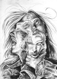 a drawing of two people with their faces close together