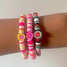 Clay colourful bead bracelet Bracelets Summer, Heishi Bracelets, Colorful Bead Bracelets, Clay Bracelets, Beads Bracelets, Colorful Fruit, Summer Bracelets