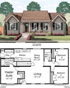 the floor plan for a small house with two bedroom and an attached garage, is shown