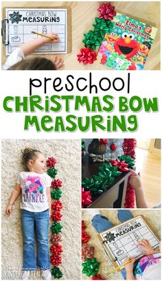 christmas bow measuring activity for preschool and pre schoolers to practice their fine motor skills