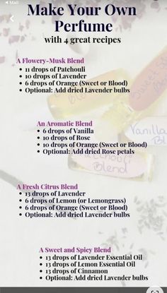 Women Hacks, Perfume Oil Recipes, Make Your Own Perfume, Essential Oil Perfume Blends, Perfume Blends, Eo Blends, Essential Oil Perfumes Recipes, Săpunuri Handmade, Homemade Perfume