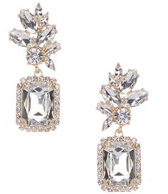 From Borrowed & Blue by Southern Living&#x2C; these earrings feature:Drop earringsGold-plated zinc and glass stonesPost closureApprox. 2.25" lengthImported.Southern Living® is a registered trademark of Meredith Corporation and is used under license. Dream Earrings, Vintage Drop Earrings, Square Stone, Italian Wedding, Crystal Drop Earrings, Rhinestone Jewelry, Southern Living, Gold Drop Earrings, Dream Jewelry