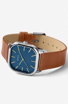 BREDA Visser Square Leather Strap Watch, 35mm | Nordstrom Minimalist Artist, Brown Leather Watch, Leather Strap Watch, Cool Outfits For Men, Brown Silver, Tic Tac, Square Watch, Leather Band, Cool Watches