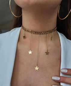 Chain Jewelry Ideas, Bling Aesthetic, Jewelry For Christmas, Gold Chokers, Star Necklace Gold, Choker Jewelry, Christmas Necklace, Fun Jewelry, Gold Choker Necklace