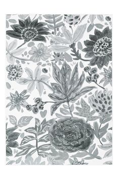 a black and white floral pattern with leaves