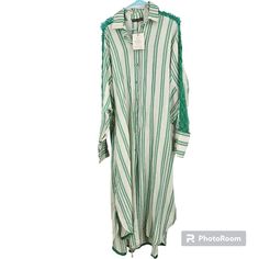 Sadh Dress Green White Striped Button Down Long Sleeve Maxi Resort Greek Size - Striped - Button Down - Long Sleeve - Maxi - Lace Trim On Sleeve - Collared Condition: New With Tag, Never Worn. Measurements (Hanging, Approximate): Pit To Pit: 23" Length: 52" All Reasonable Offers Accepted! Cotton Maxi Shirt Dress For Beach, Cotton Maxi Shirt Dress For The Beach, Striped Cotton Beach Shirt Dress, Striped Cotton Shirt Dress For Beach, Long Cotton Shirt Dress For Vacation, Cotton Maxi Dress With Button Closure For Beach, Long Shirt Dress With Button Closure For Beach, Green Cotton Shirt Dress For The Beach, Striped Shirt Dress With Buttons For The Beach