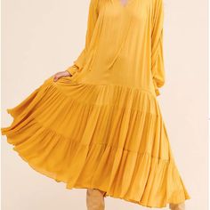 New Maxi Dress Purchased From Anthropologie - Didn't Arrive In Time So Selling It On Here, Since I Will Have No Use For It Anymore. Yellow Ruffled Long Sleeve Maxi Dress, Yellow Long Sleeve Ruffled Maxi Dress, Yellow Long Sleeve Maxi Dress With Ruffles, Yellow Ruffled Midi Dress For Fall, Bohemian Yellow Midi Dress With Ruffles, Yellow Midi Dress With Ruffles For Fall, Yellow Tiered Midi Dress For Spring, Fall Yellow Midi Dress With Ruffles, Yellow Tiered Midi Dress For Brunch