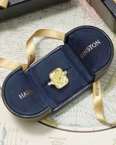 a ring in a case sitting on top of a map