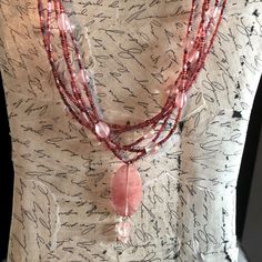 Handcrafted By Me Beaded Necklace Made With Watermelon Guards Gemstone Beads In Round And Oval Shapes And Mixed Seed Beads, Beautiful Watermelon Quartz Drop For Pendant. Approximately 17” Long Never Worn, Moving Inventory From When I Made/Sold. Stored In Covered Container Comes From Smoke Free/Cat Friendly Home #142 Rose Quartz Beaded Necklace, Pink Bohemian Crystal Necklace With Gemstone Beads, Bohemian Pink Crystal Necklace With Gemstone Beads, Pink Bohemian Jewelry With Faceted Beads, Bohemian Pink Jewelry With Faceted Beads, Pink Bohemian Single Strand Beaded Necklaces, Bohemian Pink Single Strand Beaded Necklaces, Pink Single Strand Bohemian Beaded Necklaces, Bohemian Pink Jewelry With Gemstone Beads