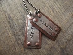 Personalized Rustic hand stamped copper and by noisycricket, $56.00 Personalized Silver-colored Copper Jewelry, Personalized Silver Copper Jewelry, Personalized Hand Stamped Dog Tag Jewelry, Hand Stamped Dog Tag Jewelry As Gift, Nickel-free Dog Tag Jewelry For Personalized Gifts, Father's Day Hand Stamped Dog Tag Necklaces, Hand-stamped Dog Tag Jewelry Gift, Father's Day Hand Stamped Dog Tag Necklace, Father's Day Stamped Dog Tag Jewelry