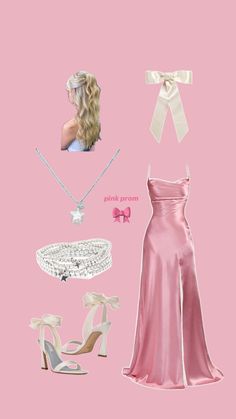 pink prom dress, prom, prom dress, pearls, satin prom dress, bow heals, white bows, silver jewelry Prom Dress Pearls, 18th Birthday Outfit, Prom Dresses Pink, Dress Bow, Pink Pearls, Pink Prom Dress, Pink Prom, Dresses Pink, Pink Prom Dresses