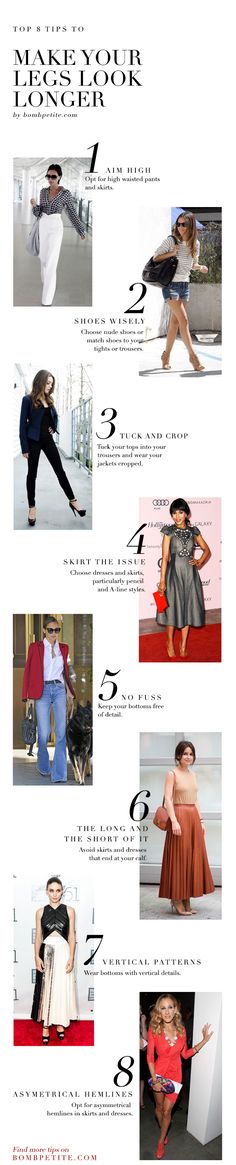 Top 8 Tips to Make your Legs look longer #stylingtips #outfitideas Make Your Legs Look Longer, Look Working Girl, Long Torso, Short Legs, Fashion 101, Looks Chic, Petite Women