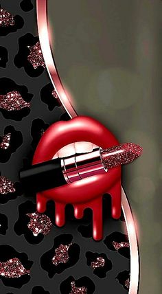 the lipstick is dripping on top of the leopard print wallpaper and it's red