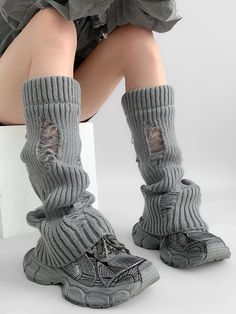 Embrace the edgy aesthetic with our Gray/Black/White Wasteland Punk Distressed Holes Knitted Leg Warmers. Crafted for those who dare to defy convention, these leg warmers are a perfect fusion of punk attitude and urban style. Featuring artfully placed holes and a rugged, worn-in look, these leg warmers add a rebellious touch to any outfit. Available in versatile shades of gray, black, and white, they easily complement a wide range of punk-inspired and casual ensembles. Garment Size SizeFree Size Punk Style Winter Leg Warmers For Streetwear, Leg Warmers Outfit Black Women, Casual Cotton Leg Warmers For Streetwear, Casual Leg Warmers For Spring Streetwear, Trendy Leg Warmers For Fall Alternative Fashion, Alternative Style Leg Warmers For Fall Streetwear, Edgy Leg Warmers For Fall Streetwear, Edgy Leg Warmers For Streetwear In Fall, Punk Style Fitted Leg Warmers For Streetwear