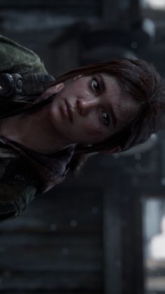 the last of us's characters are looking at something in front of her face