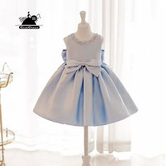 Shop Elegant Light Blue Satin Flower Girl Dress Modern Girls Pageant Gown With Bow online. Super cute styles with couture high quality. Pro since 2009. Girls Pageant Gowns, Pola Lengan, Satin Flower Girl Dress, Pageant Gown, Flower Girl Dresses Tutu, Kids Dress Patterns, Dress Modern, Elegant Girl, Flower Girl Dress Lace