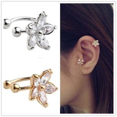 This Ear Cuff Has A Beautiful Shine! No Pierce Is Required! A Fun Addition To Your Wardrobe And Your Style! Listing Is For A Single Cuff In Your Choice Of Silver Color Or Gold Color While Supplies Last! Silver Ear Cuff Earrings, Flower Ear Cuffs, Rhinestone Ear Cuff, Ear Cuff Piercing, Flower Ear, Silver Ear Cuff, Ear Cuff Earings, Stud Jewelry, Ear Cuffs