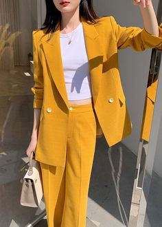 Blazer Wide Leg Pants Blazer And Wide Leg Pants, Blazer Wide Leg Pants, Belted Blazer, Inner Goddess, Yellow Plaid, White Blazer, Two Piece Set, Two Piece Sets, Plaid Pattern