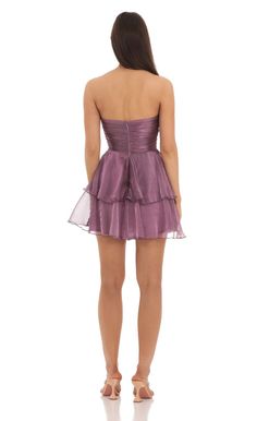 Petal Ruffle Strapless Dress in Purple | LUCY IN THE SKY Strapless Ruffle Dress, Cute Homecoming Dresses, Lucy In The Sky, Casual Day Dresses, Semi Formal Dresses, Dress Inspo, Organza Fabric, Fabulous Dresses, Junior Bridesmaid Dresses