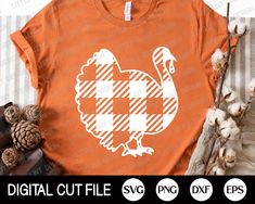 an orange t - shirt with a chicken on it and the words digital cut file