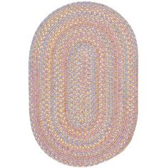 the oval rug is multicolored and has a braid pattern on top of it