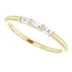 Three times a charm. This ring delivers some serious bling thanks to not one, not two, but three sparkling baguette shaped diamonds on a 14K yellow gold infinity band. This piece represents everlasting love and commitment to luxurious minimalism. The trend of simple bands with delicate gems and stackable dainty diamond rings has been picking up rapidly. So why stop at just one?! Create your own combinations of our rose or yellow 14k solid gold rings for your own unique look. All our feminine and Dainty Diamond Rings, Engagement Necklaces, Dainty Diamond Ring, Infinity Band, Simple Band, Sell Gold, Solid Gold Rings, Everlasting Love, Stackable Ring