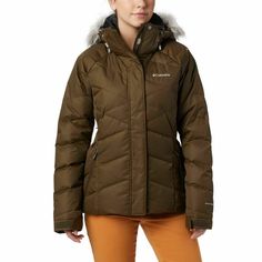 Columbia Women's Lay D Down II Jacket Brand new with tag. 100% Authenticity Guaranteed! Color: Olive Green RETAIL  $260 A winter jacket built for comfort and style in town or on the mountain. The waterproof-breathable shell, thermal-reflective lining, and 550-fill power down insulation combine to keep cold out and warmth in. Featuring a removable storm hood (with detachable faux fur lining), underarm venting, zip pockets, comfort cuffs with thumb holes, and adjustable cuffs, hem, and powder skir Winter Outdoor Outerwear With Detachable Hood, Winter Outerwear With Adjustable Hood For Outdoor, Winter Hooded Jacket With Double-lined Hood For Outdoor Activities, Long Sleeve Puffer Jacket With Adjustable Hood For Hiking, Outdoor Puffer Jacket, Fall Outdoor Windproof Puffer Jacket, Winter Hiking Hooded Jacket, Winter Nylon Hooded Jacket For Outdoor, Double-lined Hooded Jacket For Fall Winter Sports