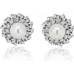 18K White Gold Pearl Diamond Bombe Earrings - Van Cleef & Arpels Luxury Formal Clip-on Diamond Earrings, Luxury White Clip-on Diamond Earrings, Luxury Clip-on Diamond Earrings For Formal Events, Luxury Clip-on Diamond Earrings For Formal Occasions, Luxury Brilliant Cut Pearl Earrings For Evening, Luxury White Gold Cluster Earrings For Formal Occasions, Luxury Brilliant Cut Clip-on Earrings For Formal Occasions, Luxury Cluster Earrings For Formal Occasions, Luxury Brilliant Cut Cluster Earrings