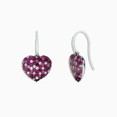 Effy 925 Sterling Silver Pink Sapphire Splash Heart Earrings, 2.30 TCW Luxury Earrings With Heart Charm, White Gold Heart Earrings With Heart Charm, White Gold Heart Cut Earrings With Heart Charm, Luxury Heart-shaped Drop Earrings For Valentine's Day, Luxury Sterling Silver Heart Cut Earrings, Luxury Silver Heart Earrings In Sterling Silver, Luxury Silver Heart-shaped Earrings, Formal Sterling Silver Heart-cut Earrings, Formal Sterling Silver Heart Cut Earrings