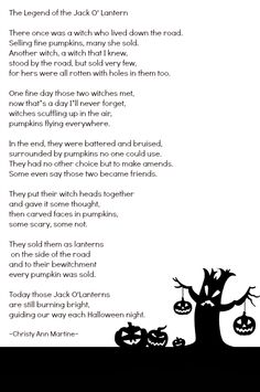 a poem written in black and white with pumpkins on it